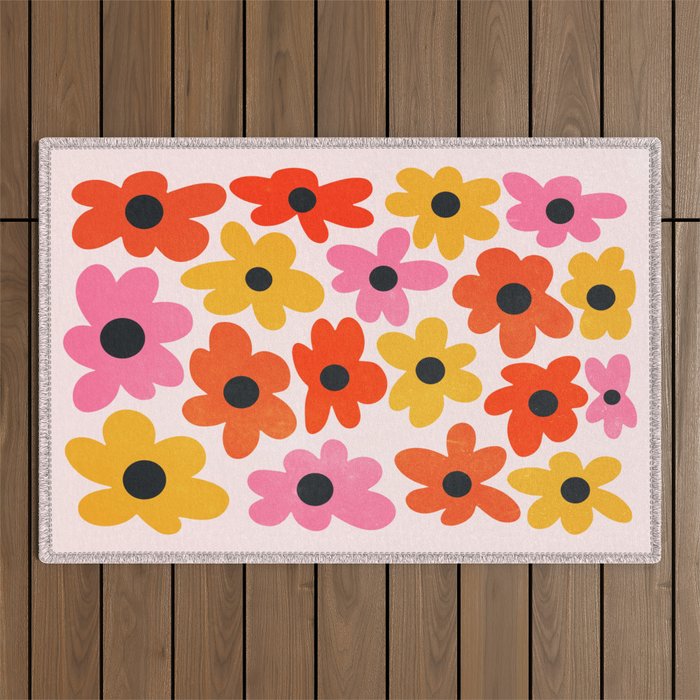 Retro Flowers: Pastel Edition Outdoor Rug Gallery Image 1
