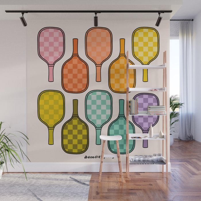 Rainbow Pickleball Paddles Wall Mural Gallery Image 1