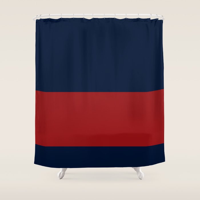 Navy Bold Red Stripe Shower Curtain Gallery Image 1