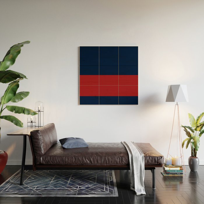 Navy Bold Red Stripe Wood Wall Art Gallery Image 2