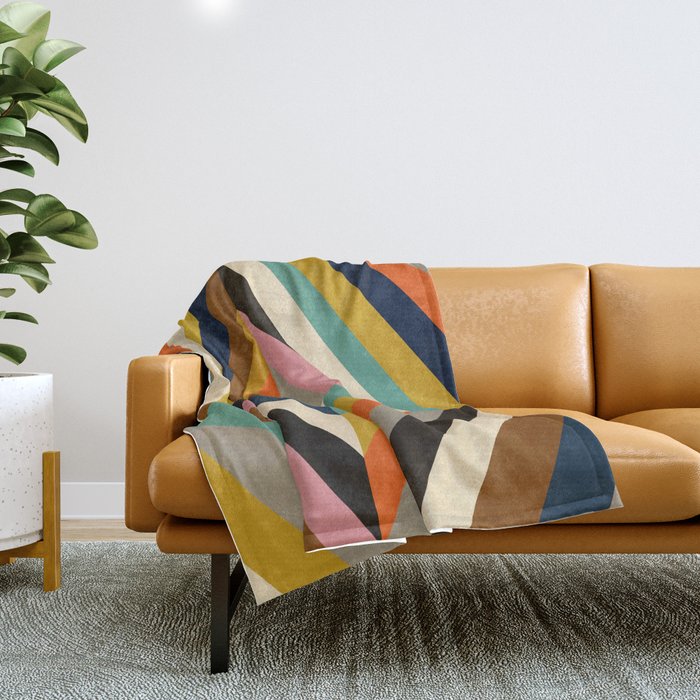Mid Century Geometric Pattern Technicolor Diamond  Throw Blanket Gallery Image 1