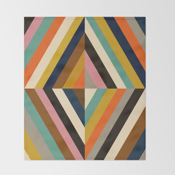 Mid Century Geometric Pattern Technicolor Diamond  Throw Blanket Gallery Image 2