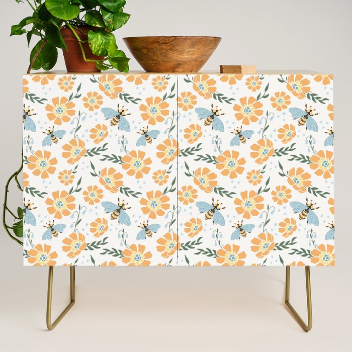 Honey Bees and Orange Flowers Credenza Gallery Image 1