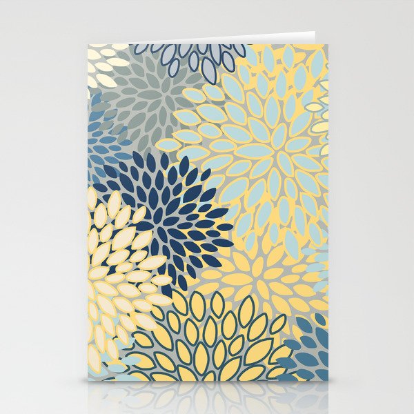 Floral Print, Yellow, Gray, Blue, Teal Stationery Card Gallery Image 2