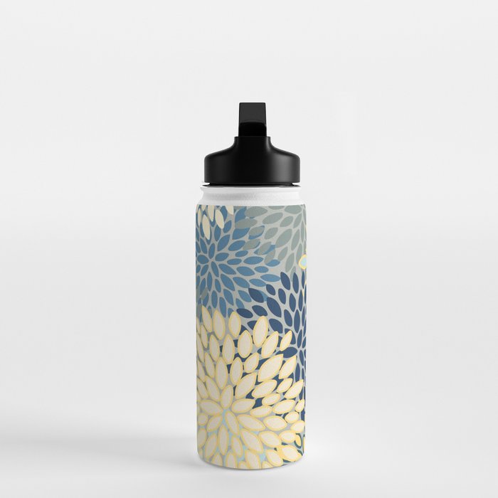 Floral Print, Yellow, Gray, Blue, Teal Water Bottle Gallery Image 3