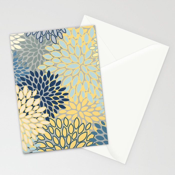 Floral Print, Yellow, Gray, Blue, Teal Stationery Card Gallery Image 2