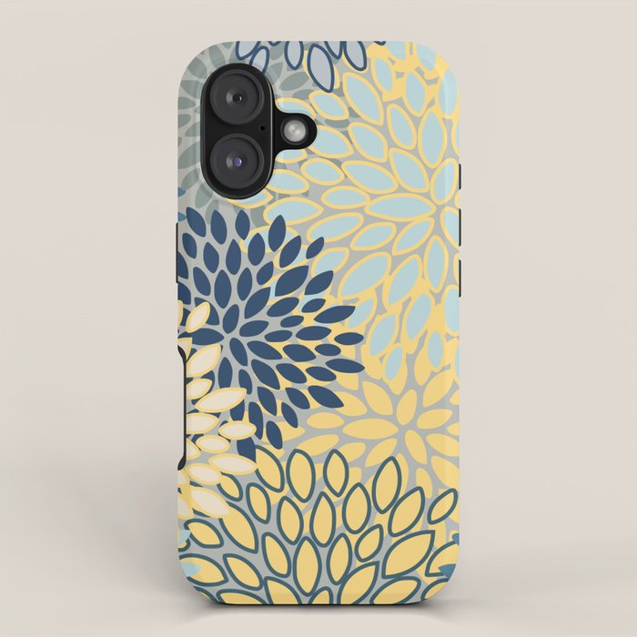 Floral Print, Yellow, Gray, Blue, Teal iPhone Case Gallery Image 1