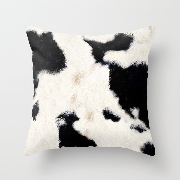 Scandinavian Modern Cowhide Spotted Black White Throw Pillow Gallery Image 1