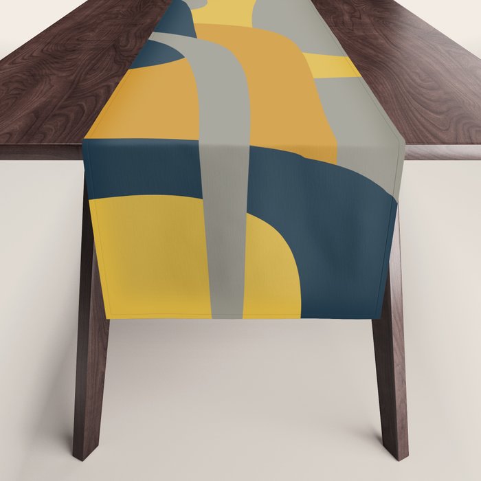 Midcentury Modern Abstract 2 in Mustard, Navy Blue, and Gray Table Runner Gallery Image 1