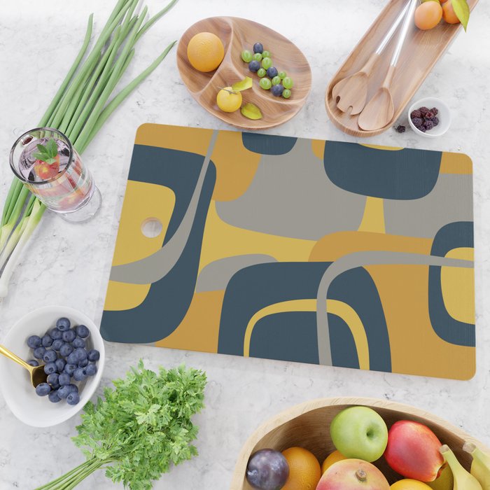 Midcentury Modern Abstract 2 in Mustard, Navy Blue, and Gray Cutting Board Gallery Image 2