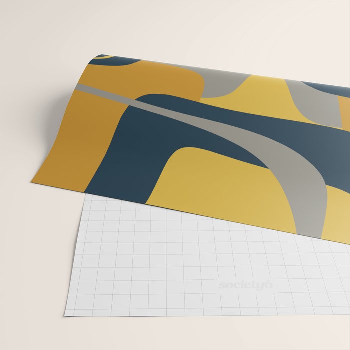 Midcentury Modern Abstract 2 in Mustard, Navy Blue, and Gray Wrapping Paper Gallery Image 2