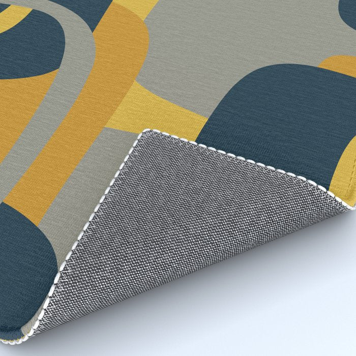 Midcentury Modern Abstract 2 in Mustard, Navy Blue, and Gray Rug Gallery Image 4