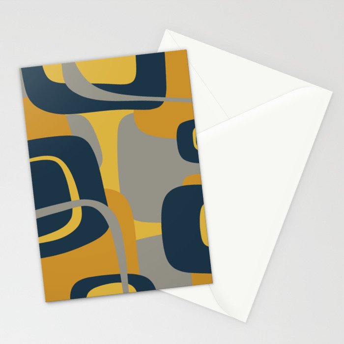 Midcentury Modern Abstract 2 in Mustard, Navy Blue, and Gray Stationery Card Gallery Image 2
