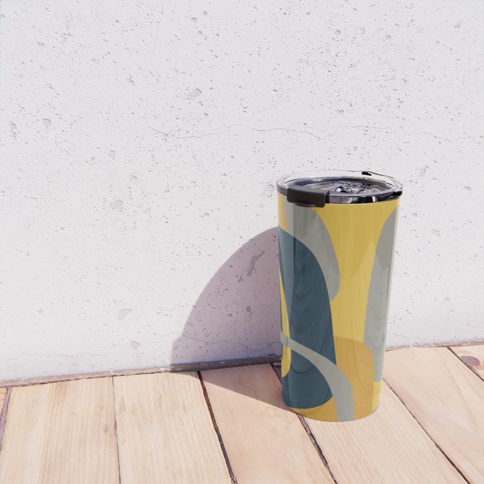Midcentury Modern Abstract 2 in Mustard, Navy Blue, and Gray Travel Mug Gallery Image 4