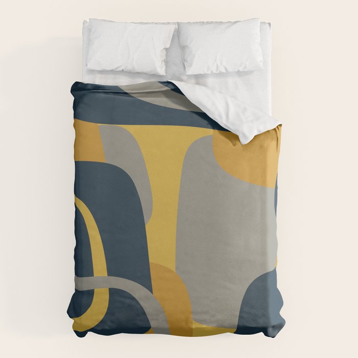 Midcentury Modern Abstract 2 in Mustard, Navy Blue, and Gray Duvet Cover Gallery Image 1