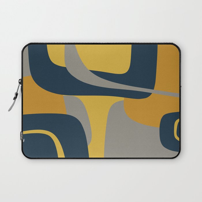 Midcentury Modern Abstract 2 in Mustard, Navy Blue, and Gray Laptop Sleeve Gallery Image 1