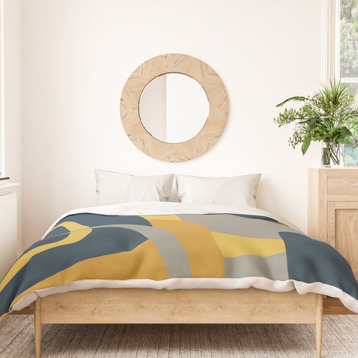 Midcentury Modern Abstract 2 in Mustard, Navy Blue, and Gray Duvet Cover Gallery Image 3