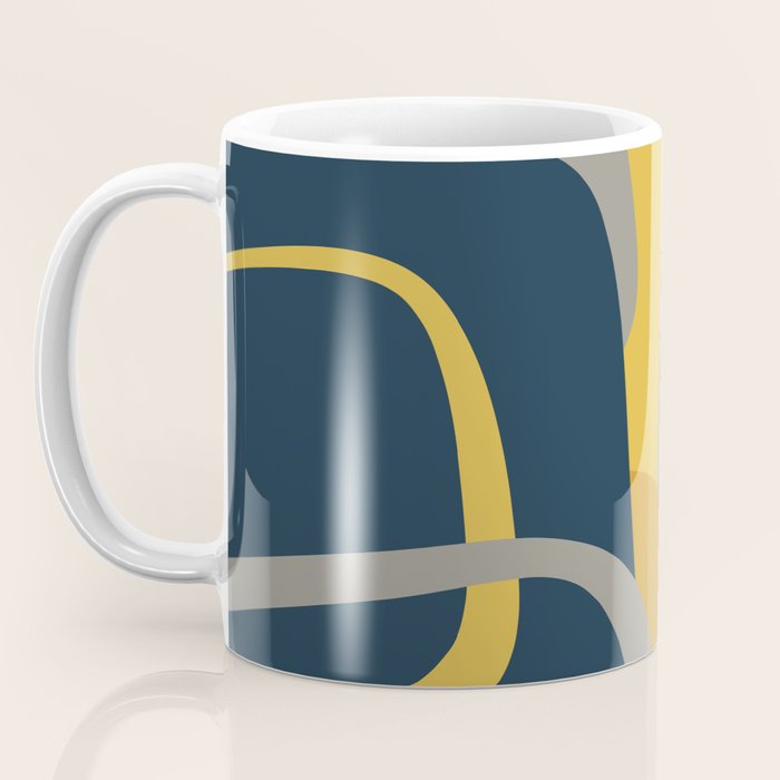 Midcentury Modern Abstract 2 in Mustard, Navy Blue, and Gray Coffee Mug Gallery Image 3