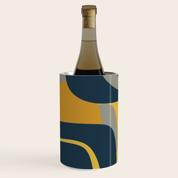 Midcentury Modern Abstract 2 in Mustard, Navy Blue, and Gray Wine Chiller Gallery Image 2