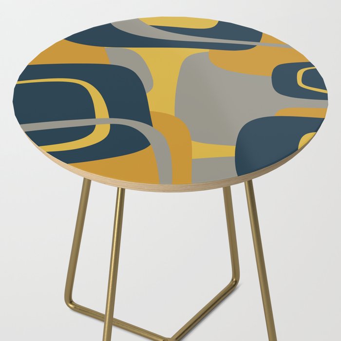 Midcentury Modern Abstract 2 in Mustard, Navy Blue, and Gray Side Table Gallery Image 2