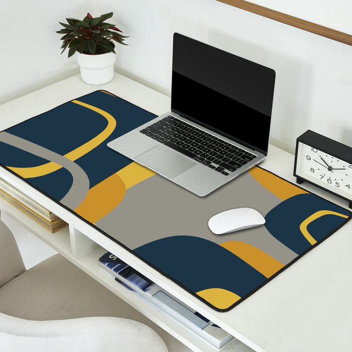 Midcentury Modern Abstract 2 in Mustard, Navy Blue, and Gray Desk Mat Gallery Image 2