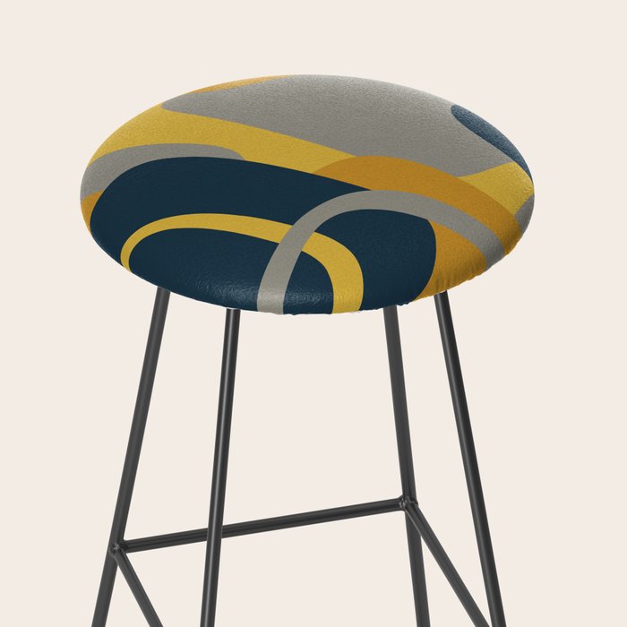 Midcentury Modern Abstract 2 in Mustard, Navy Blue, and Gray Stool Gallery Image 2