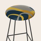 Midcentury Modern Abstract 2 in Mustard, Navy Blue, and Gray Stool Gallery Image 2