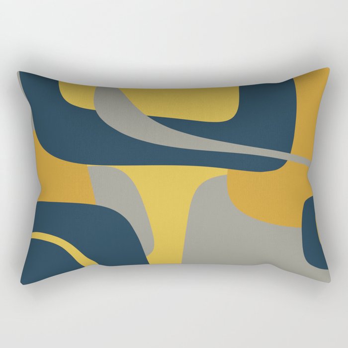 Midcentury Modern Abstract 2 in Mustard, Navy Blue, and Gray Rectangular Pillow Gallery Image 1