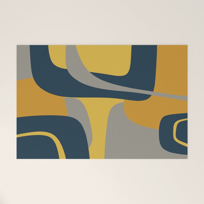 Midcentury Modern Abstract 2 in Mustard, Navy Blue, and Gray Welcome Mat Gallery Image 1