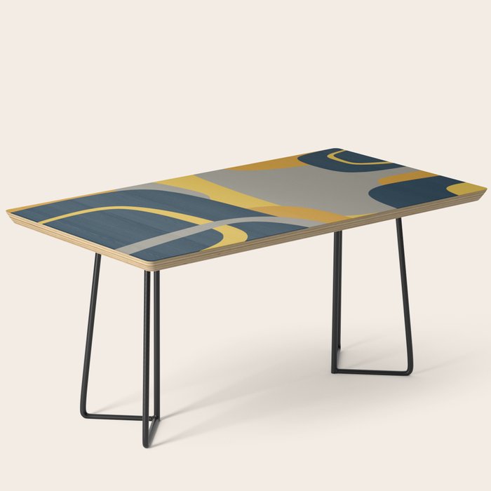 Midcentury Modern Abstract 2 in Mustard, Navy Blue, and Gray Coffee Table Gallery Image 1