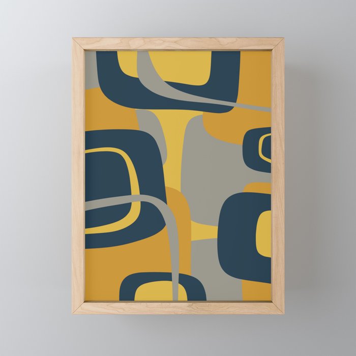 Midcentury Modern Abstract 2 in Mustard, Navy Blue, and Gray Mini Art Print Gallery Image 1