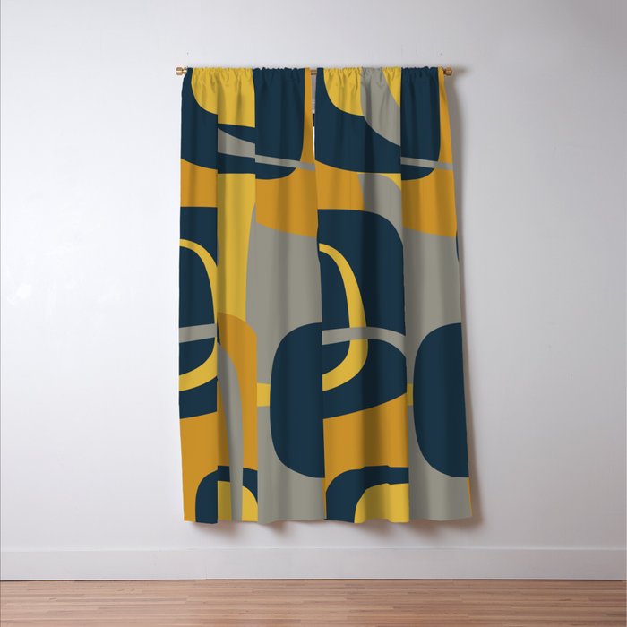 Midcentury Modern Abstract 2 in Mustard, Navy Blue, and Gray Window Curtain Gallery Image 3