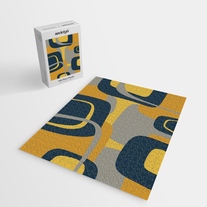 Midcentury Modern Abstract 2 in Mustard, Navy Blue, and Gray Jigsaw Puzzle Gallery Image 2