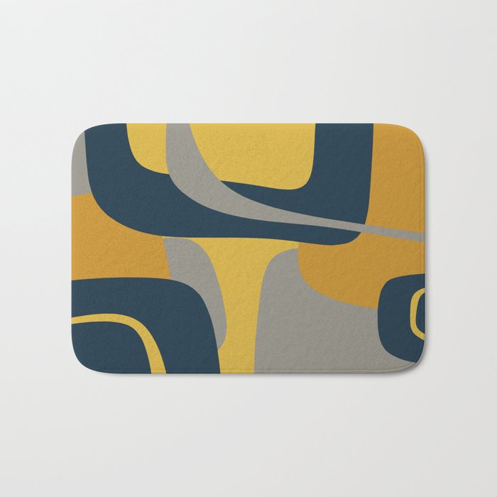 Midcentury Modern Abstract 2 in Mustard, Navy Blue, and Gray Bath Mat Gallery Image 1
