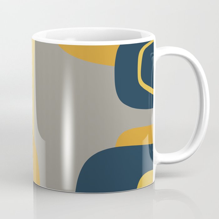Midcentury Modern Abstract 2 in Mustard, Navy Blue, and Gray Coffee Mug Gallery Image 1