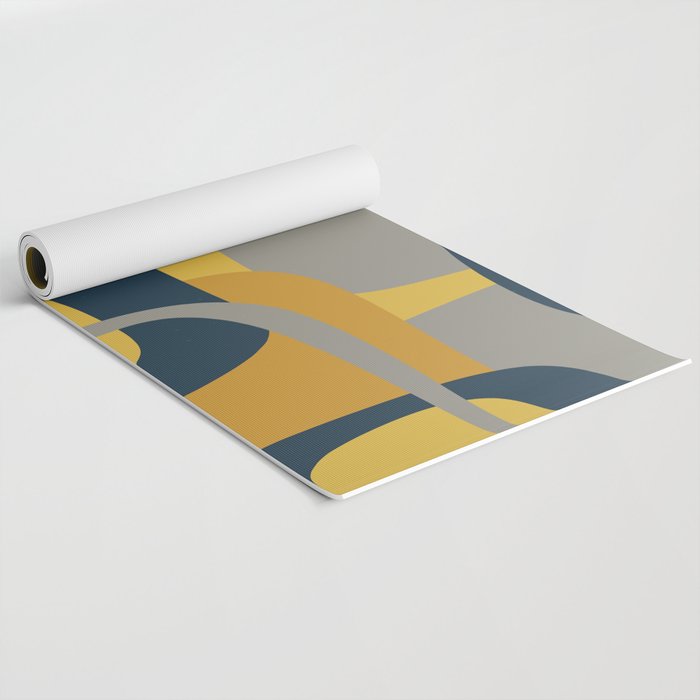 Midcentury Modern Abstract 2 in Mustard, Navy Blue, and Gray Yoga Mat Gallery Image 2