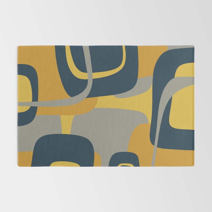 Midcentury Modern Abstract 2 in Mustard, Navy Blue, and Gray Rug Gallery Image 2