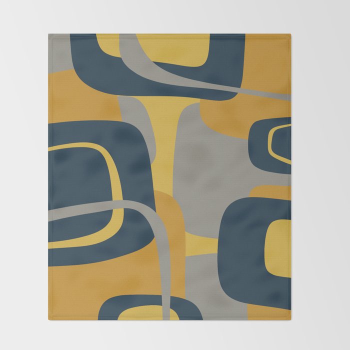 Midcentury Modern Abstract 2 in Mustard, Navy Blue, and Gray Throw Blanket Gallery Image 2