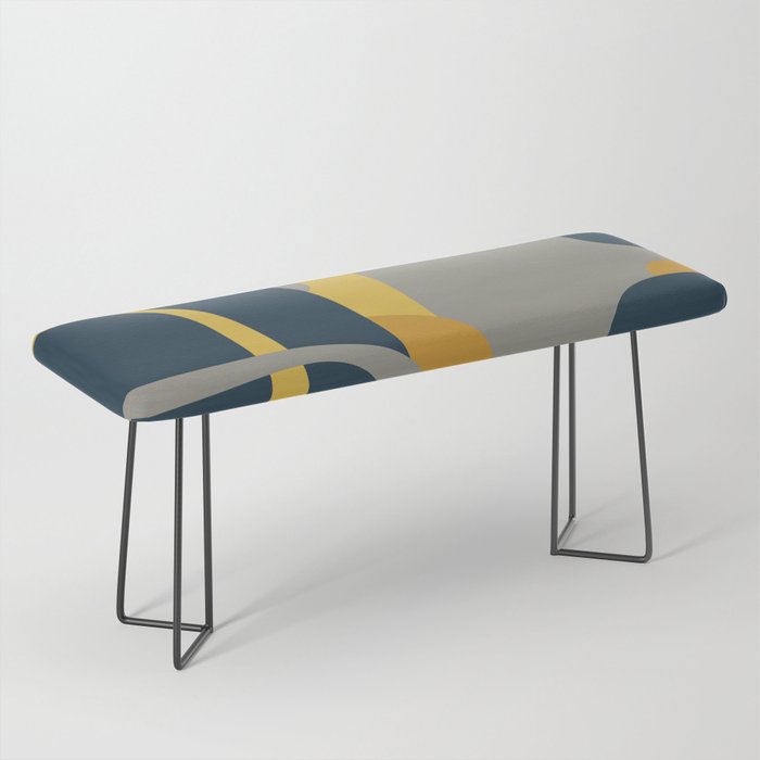 Midcentury Modern Abstract 2 in Mustard, Navy Blue, and Gray Bench Gallery Image 1
