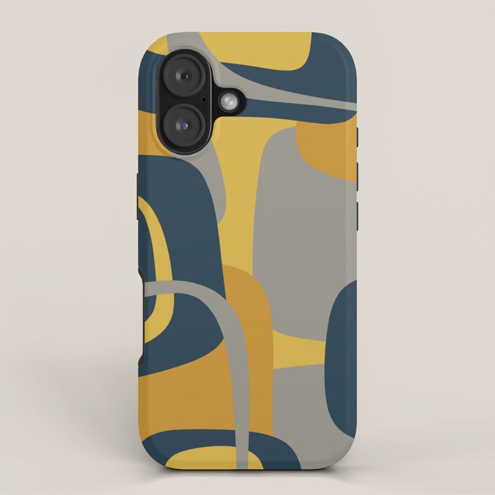 Midcentury Modern Abstract 2 in Mustard, Navy Blue, and Gray iPhone Case Gallery Image 1