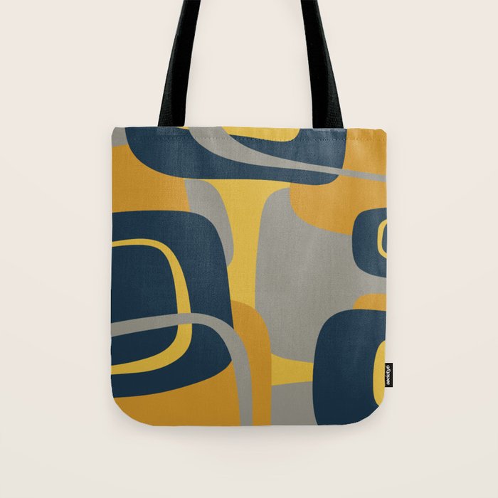 Midcentury Modern Abstract 2 in Mustard, Navy Blue, and Gray Tote Bag Gallery Image 1