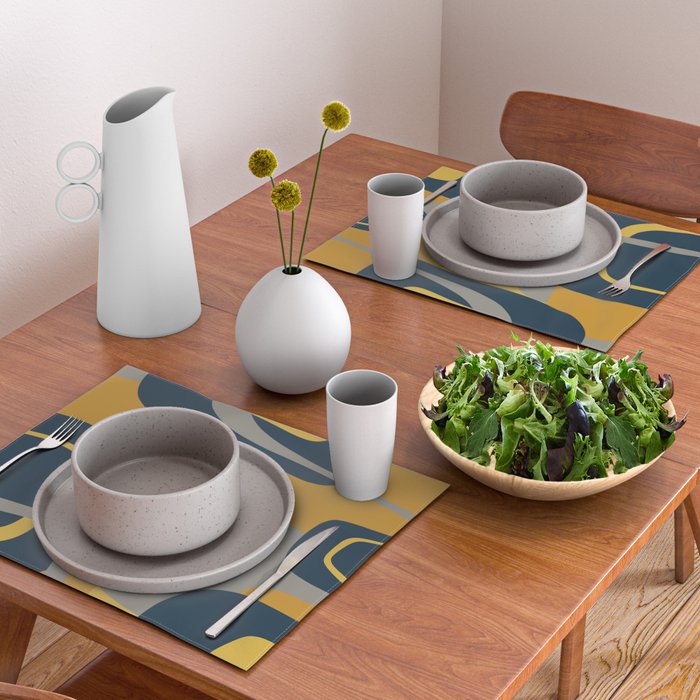 Midcentury Modern Abstract 2 in Mustard, Navy Blue, and Gray Placemat Gallery Image 2
