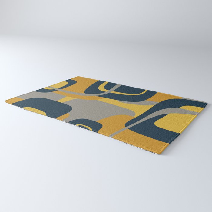 Midcentury Modern Abstract 2 in Mustard, Navy Blue, and Gray Rug Gallery Image 3