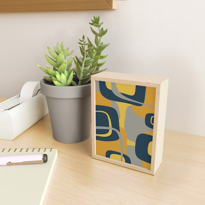 Midcentury Modern Abstract 2 in Mustard, Navy Blue, and Gray Mini Art Print Gallery Image 2