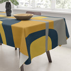 Midcentury Modern Abstract 2 in Mustard, Navy Blue, and Gray Tablecloth Gallery Image 3