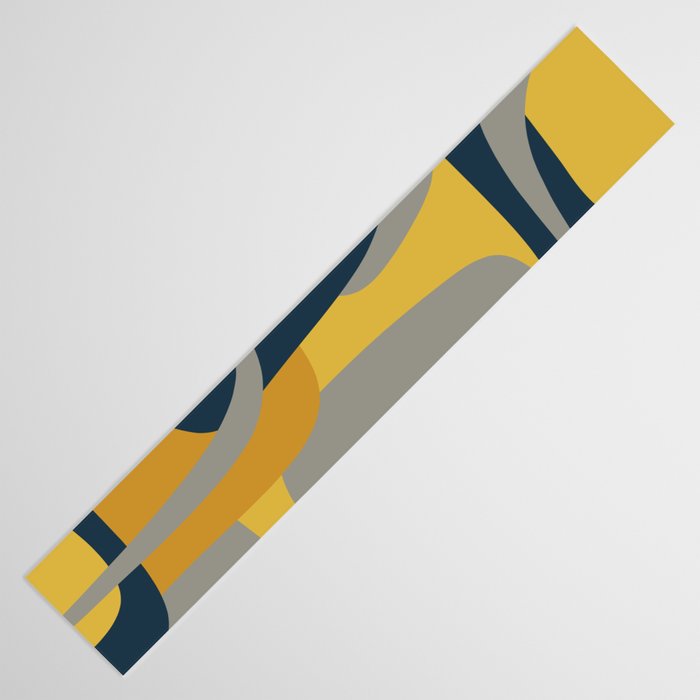 Midcentury Modern Abstract 2 in Mustard, Navy Blue, and Gray Table Runner Gallery Image 3