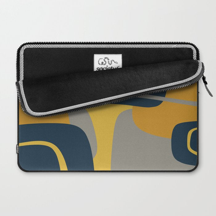 Midcentury Modern Abstract 2 in Mustard, Navy Blue, and Gray Laptop Sleeve Gallery Image 2