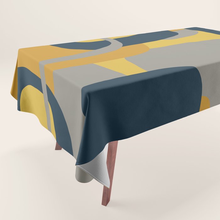Midcentury Modern Abstract 2 in Mustard, Navy Blue, and Gray Tablecloth Gallery Image 1