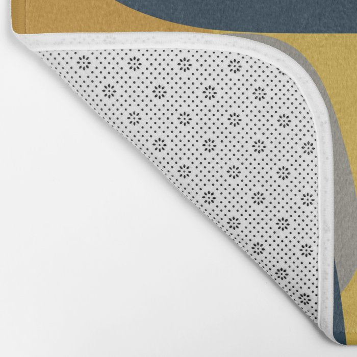 Midcentury Modern Abstract 2 in Mustard, Navy Blue, and Gray Bath Mat Gallery Image 2