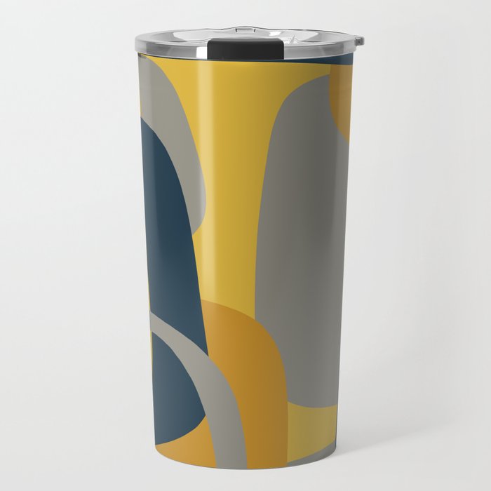 Midcentury Modern Abstract 2 in Mustard, Navy Blue, and Gray Travel Mug Gallery Image 1